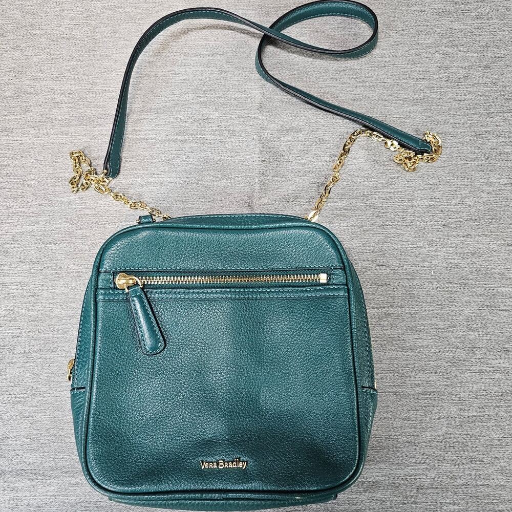 Vera Bradley Elena Crossbody Forest Green Purse Leather Gold